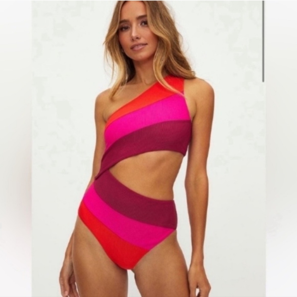 Beach Riot Joyce One‎ Piece Be Mine Colorblock Cut Out Swimsut